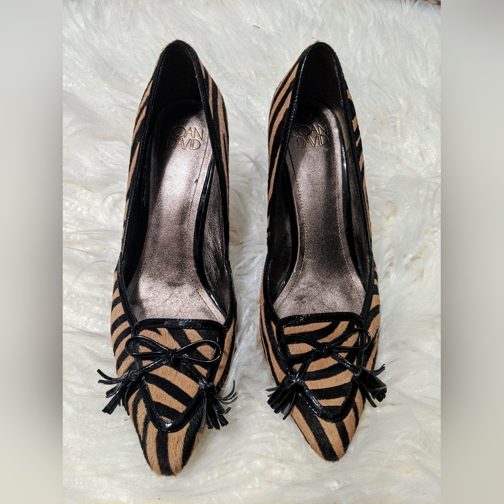Joan & David Leather, Horse Hair Tiger Striped Pointy Toe Kitten Heels sz 7.5